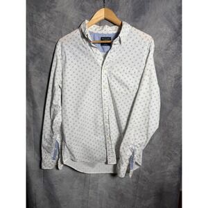 Abercrombie & Fitch Mens Large White Navy Geometric Print Button Down Shirt L